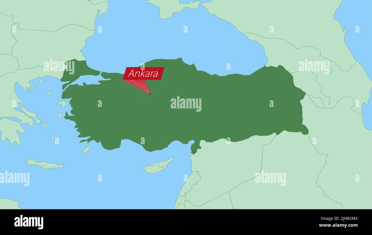 Map of Turkey with pin of country capital. Turkey Map with neighboring