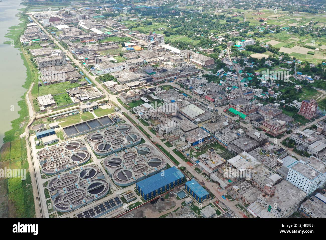 Dhaka, Bangladesh July 13, 2022 The bird'seye view of the central effluent treatment plant