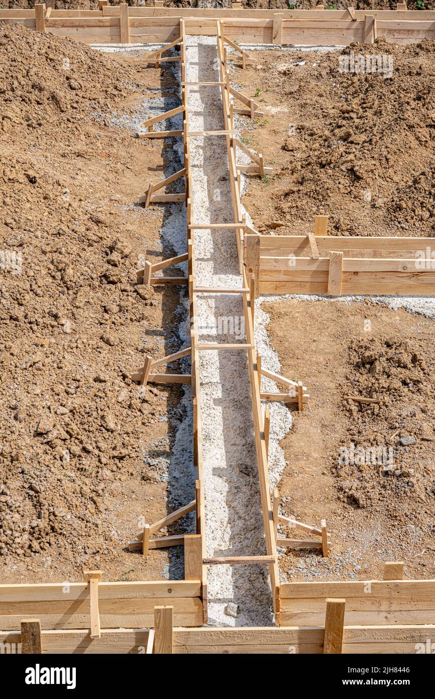 Wooden formwork for pouring concrete foundation of the house Stock ...