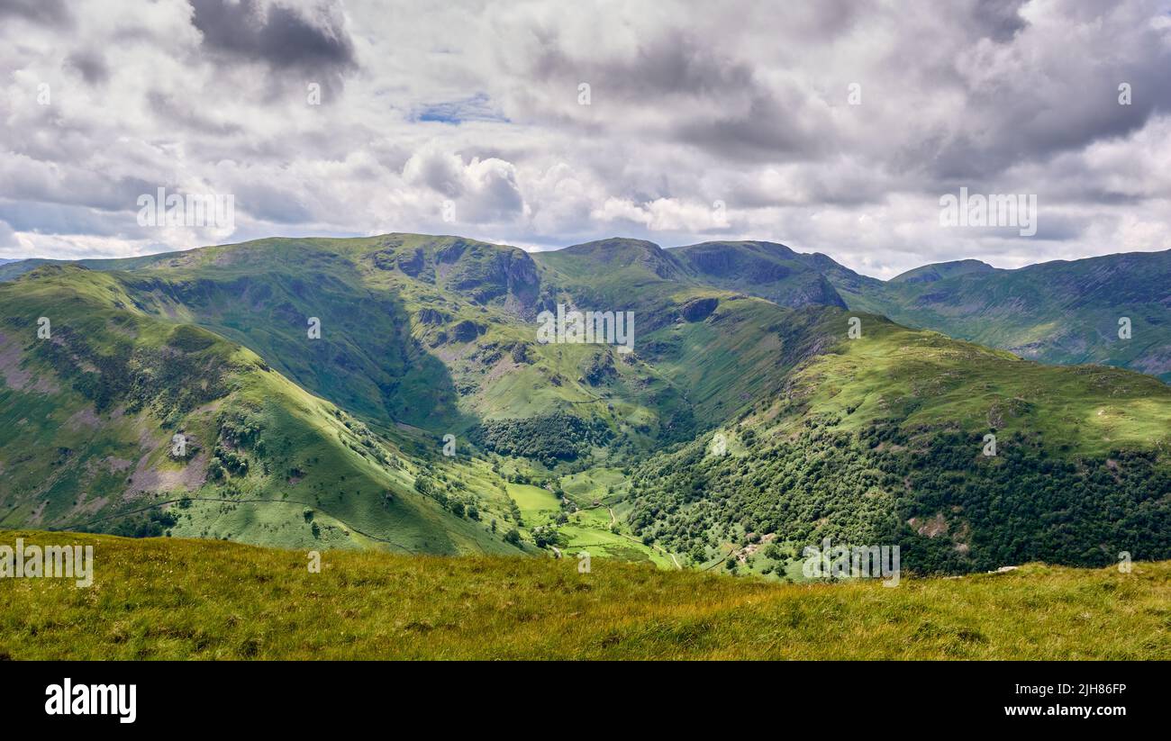View from Hartsop Dodd over Dovedale to Hart Crag and Helvellyn in the Lake District Cumbria UK Stock Photo