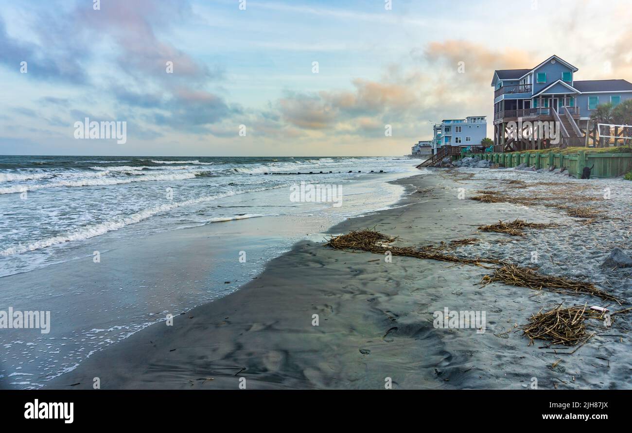 Waterfront homes along the shoreline in Folly Beach, South Carolina Stock Photo Alamy