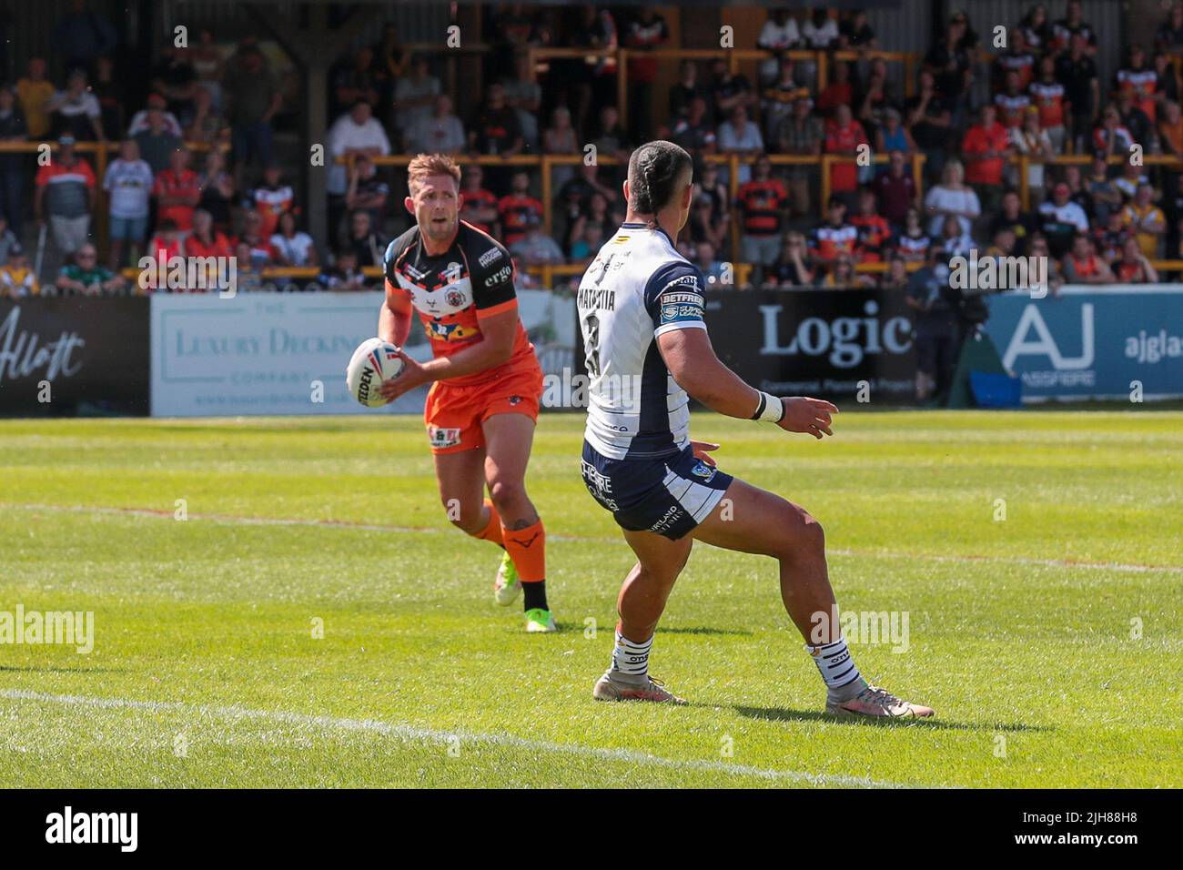 Castleford, UK. 16th July, 2022. Greg Eden makes a break during the