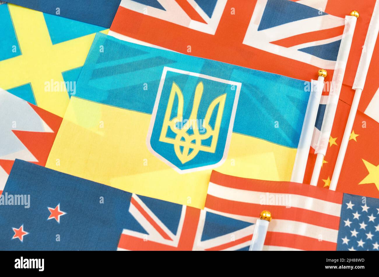 set of national flags of different countries close up,stand with