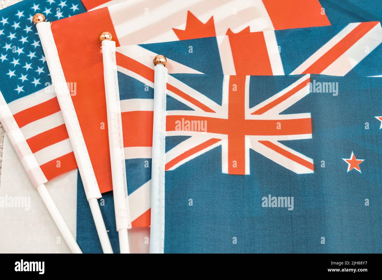 set of national flags of different countries close up,stand with