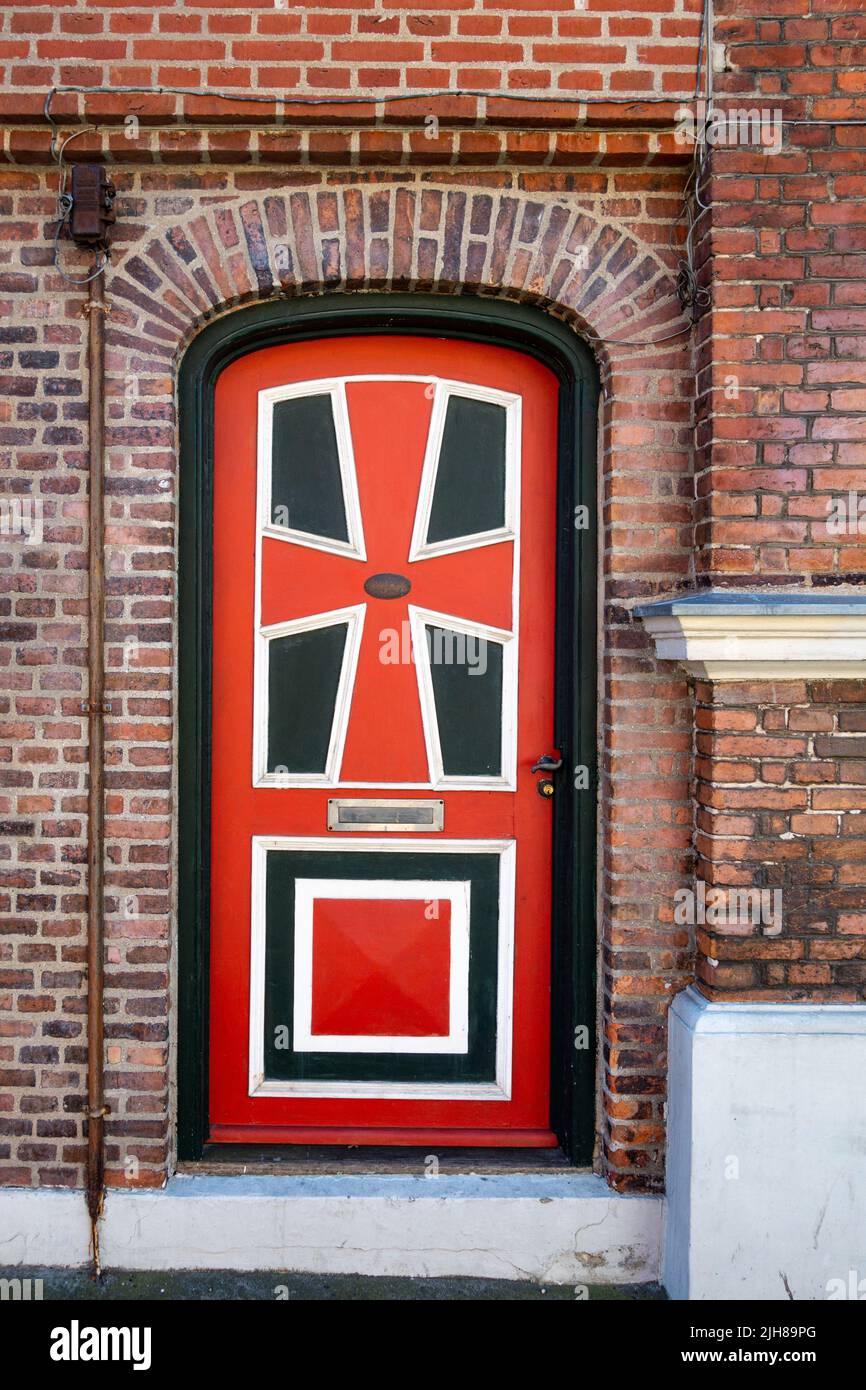 Logen Kosmos, Masonic center building elements details with masonic painted door in Helsingor, Elsinore, Denmark Stock Photo