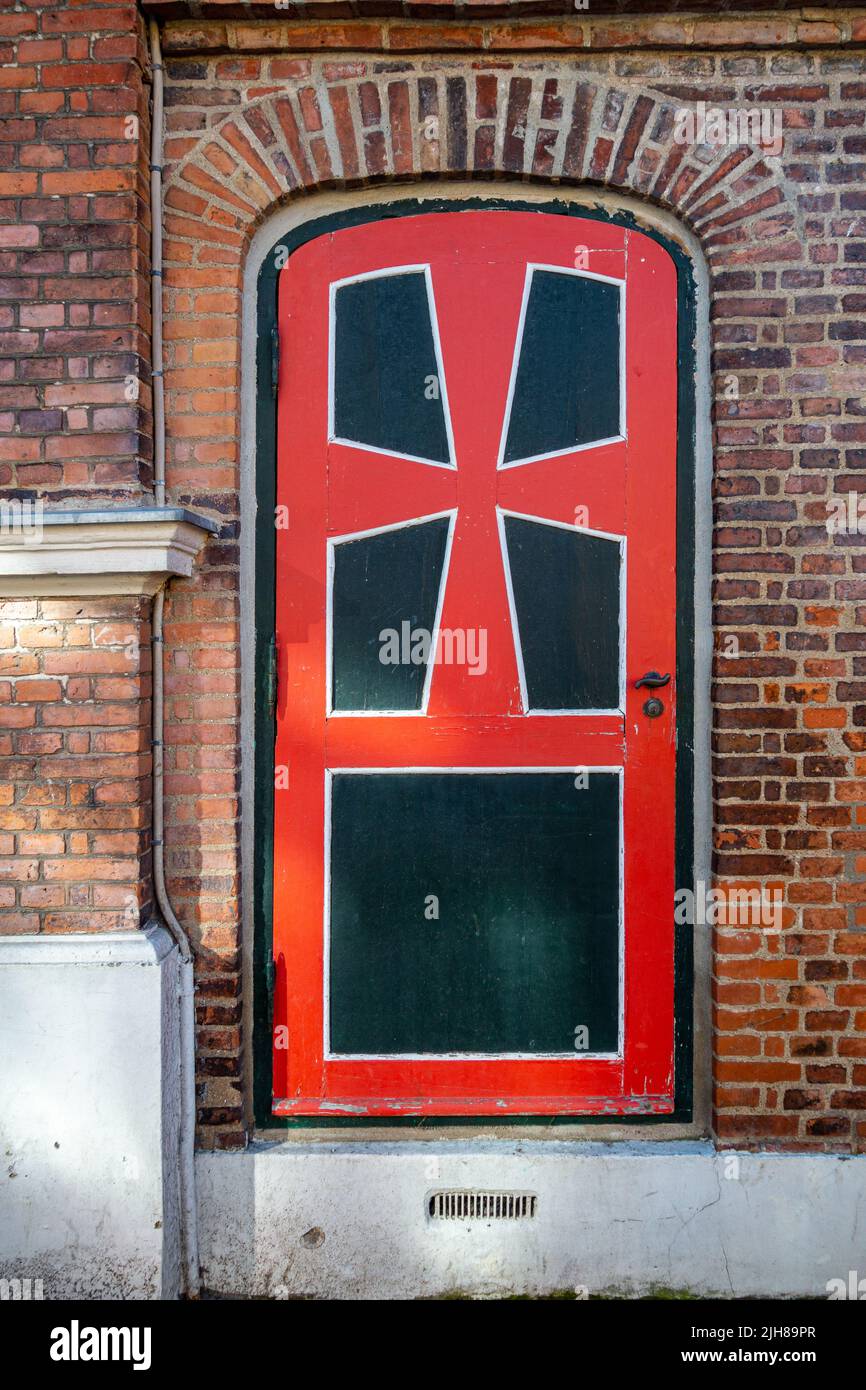 Logen Kosmos, Masonic center building elements details with masonic painted door in Helsingor, Elsinore, Denmark Stock Photo