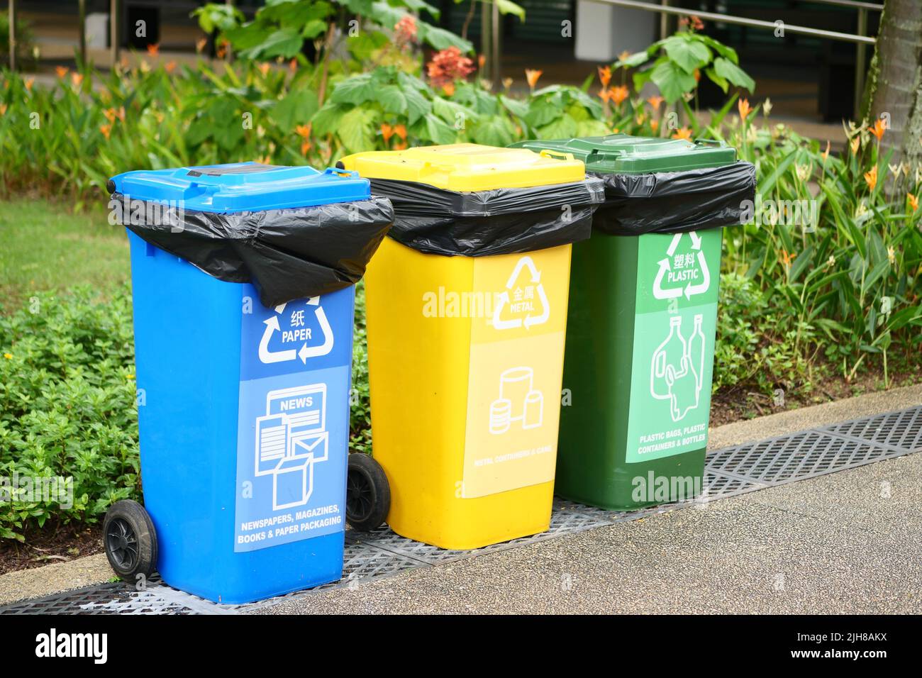 Singapore Arab street 1 June 2022 Collection of waste bins Stock Photo Alamy