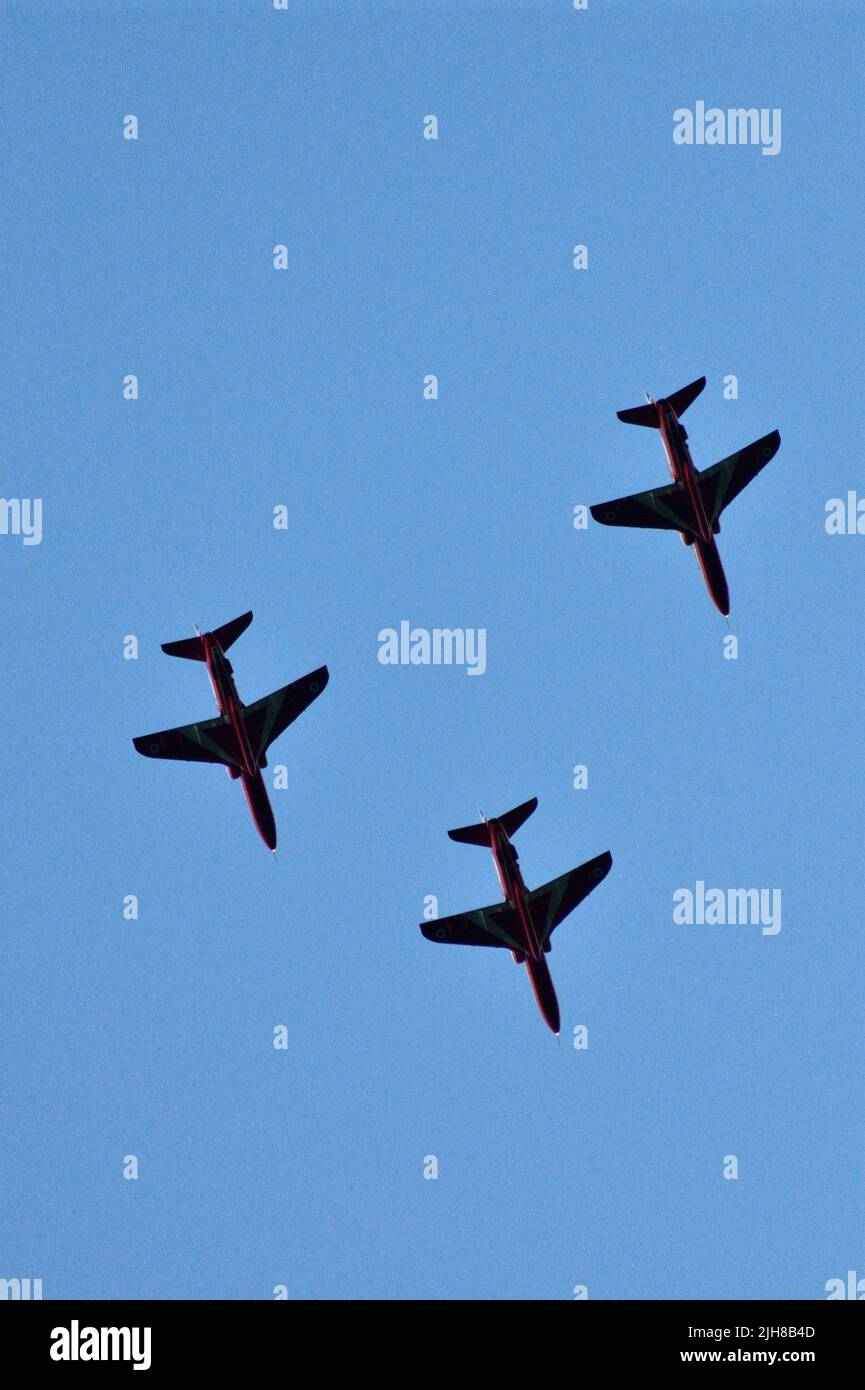 Red Arrows returning home to RAF Scampton after flying displays taken over Swerford Oxfordshire England uk Stock Photo