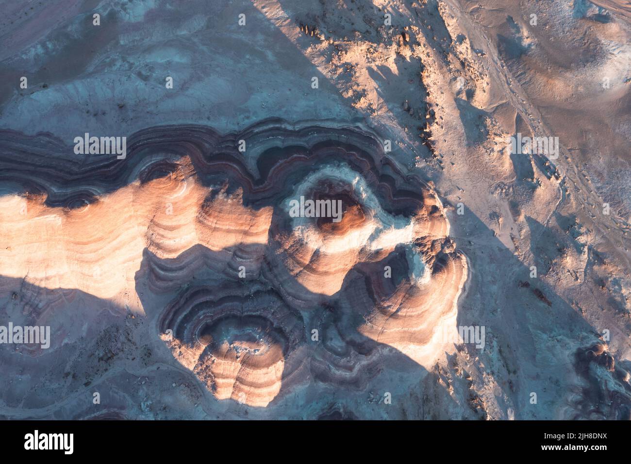 Red layered rocks and mesas that look like Mars, Utah, USA, Stock Photo
