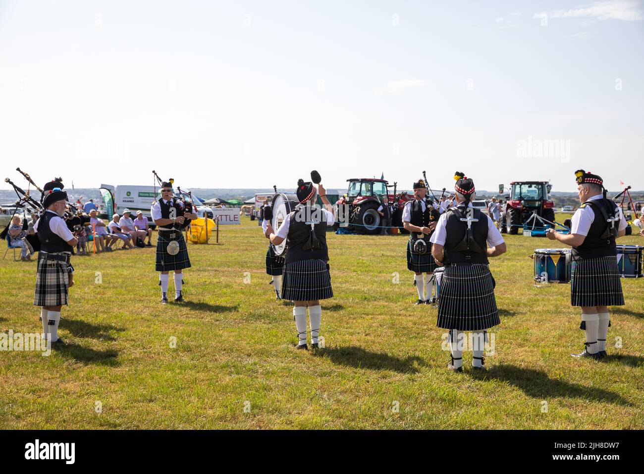 Kernow Pipes and drummers play at The Camborne Show in Cornwall Stock Photo