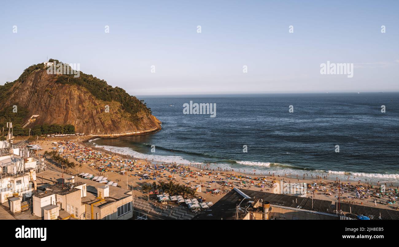 An aerial view of Praia Leme with Leme Fort at sunset Stock Photo - Alamy