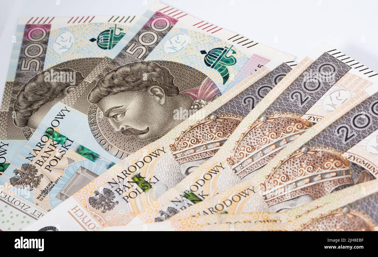 Polish banknotes of large denominations, 200 and 500 zlotys. Money in