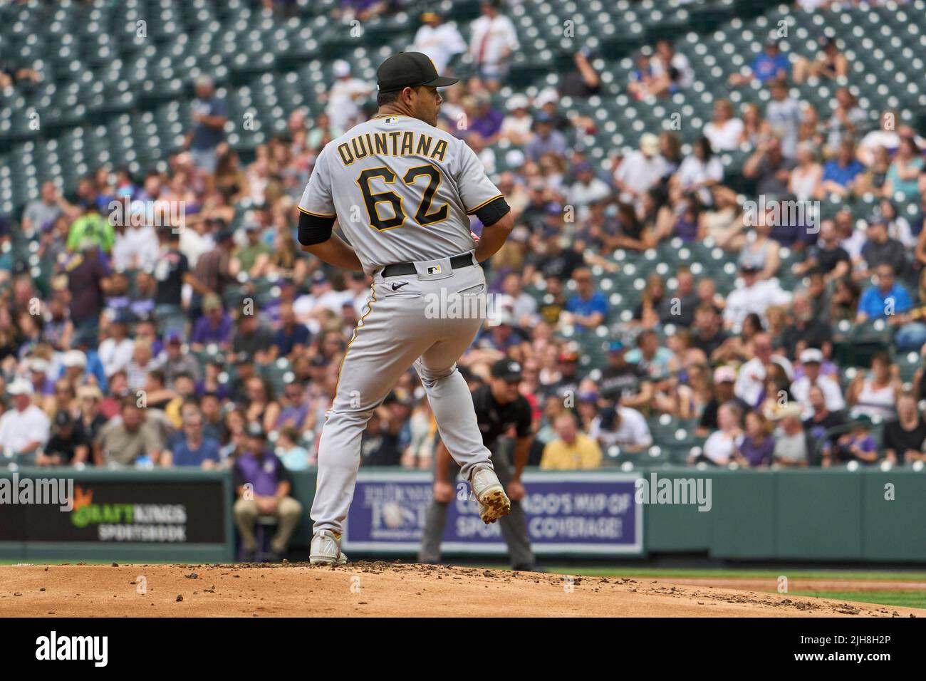 Denver CO, USA. 15th July, 2022. Pittsburgh pitcher Jose Quintana (62