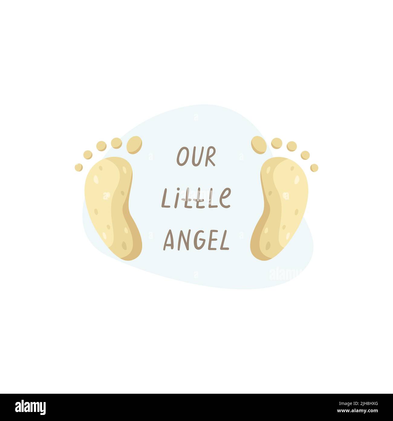 Vector children's illustration of a child's foot print with handwritten lettering. A newborn. Stock Vector