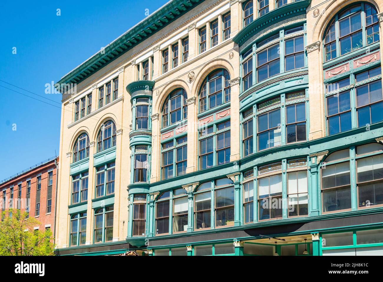 Lowell historic building on Central Street in downtown Lowell, Massachusetts, USA. Stock Photo