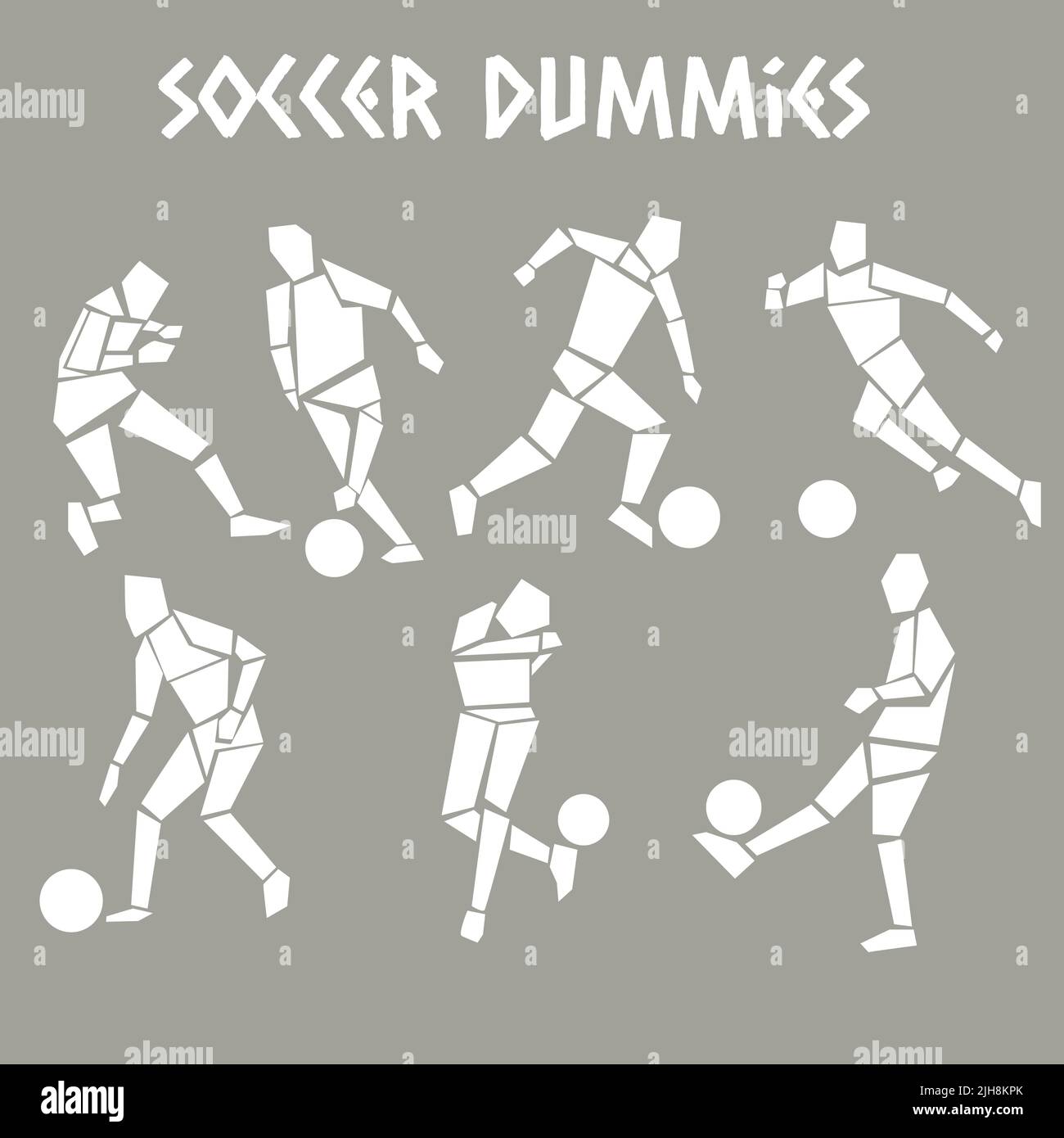 Silhouettes of dummies soccer players in action isolated on gray