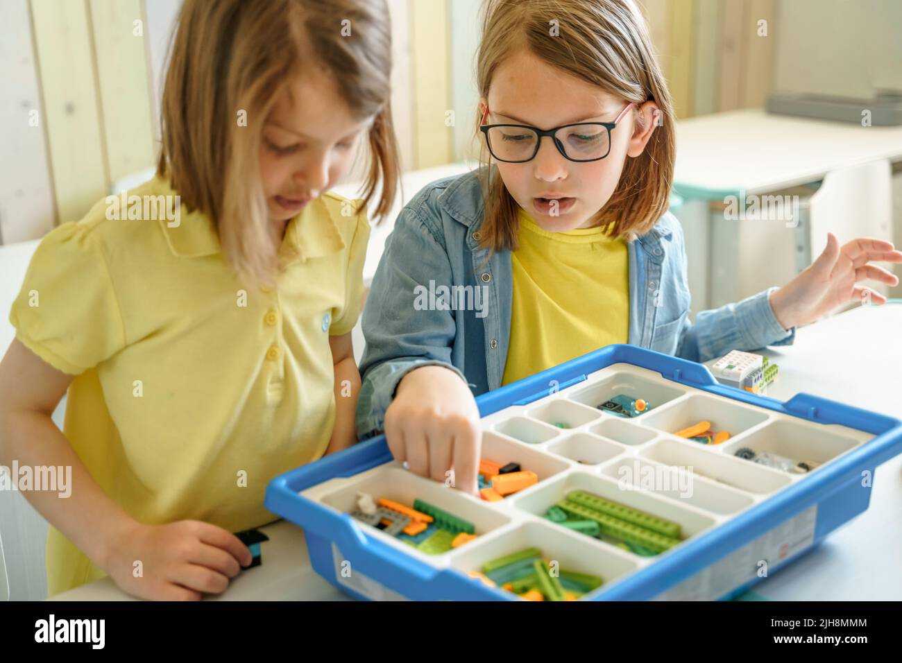 Programming work, learning robotics in elementary school. Children ...