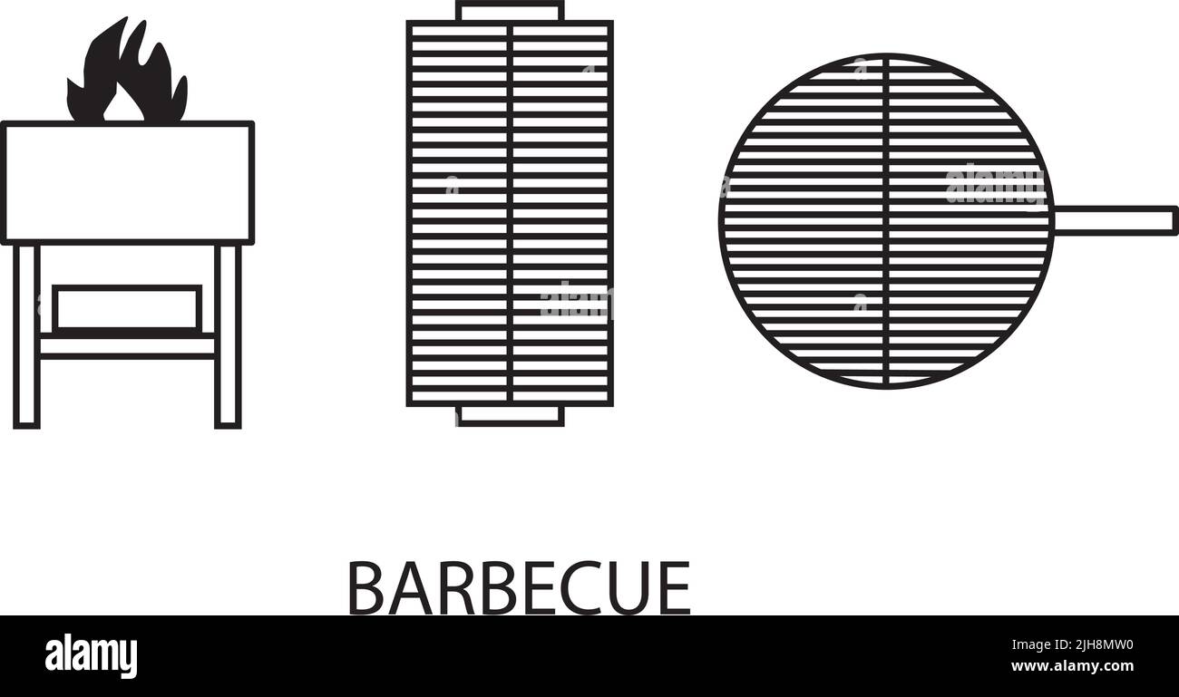 Barbecue with fire, rectangular and round grills on a white background Stock Vector