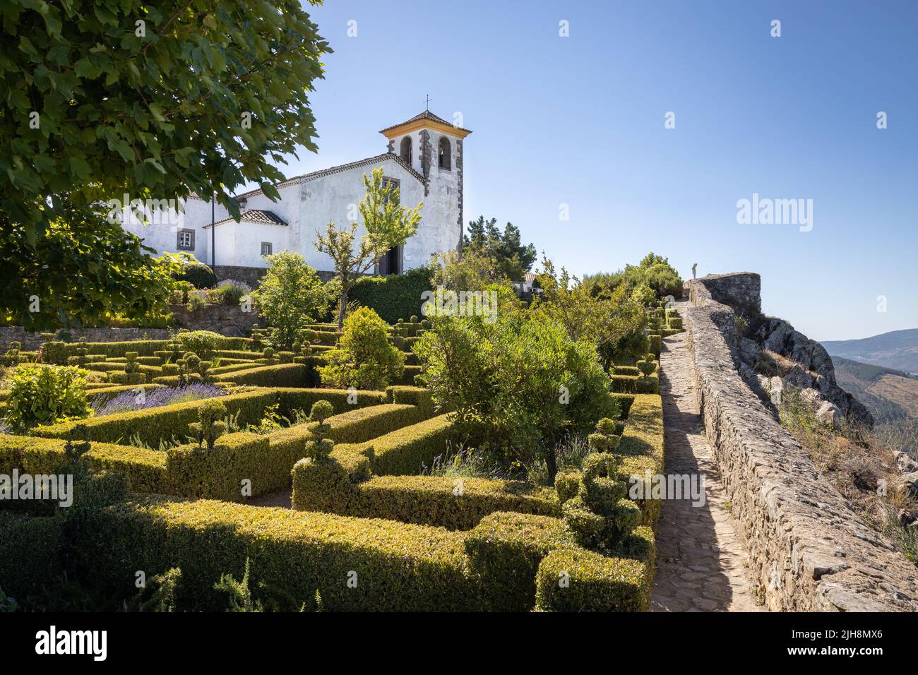 Gardens at the church Igreja Santa Maria in Marvão, Alentejo, Portugal Stock Photo