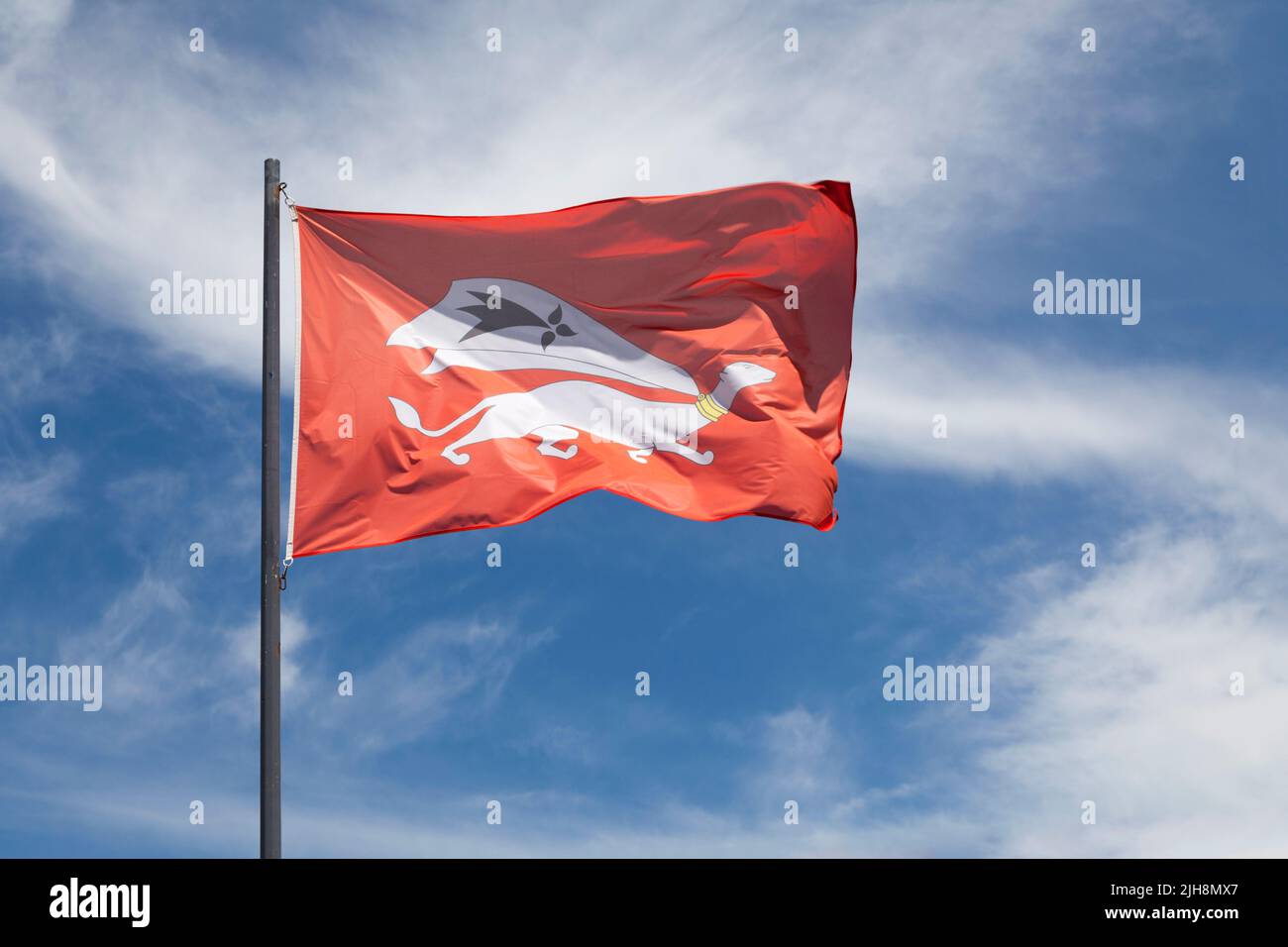 Flag of the city of Vannes waving un mid air. Stock Photo