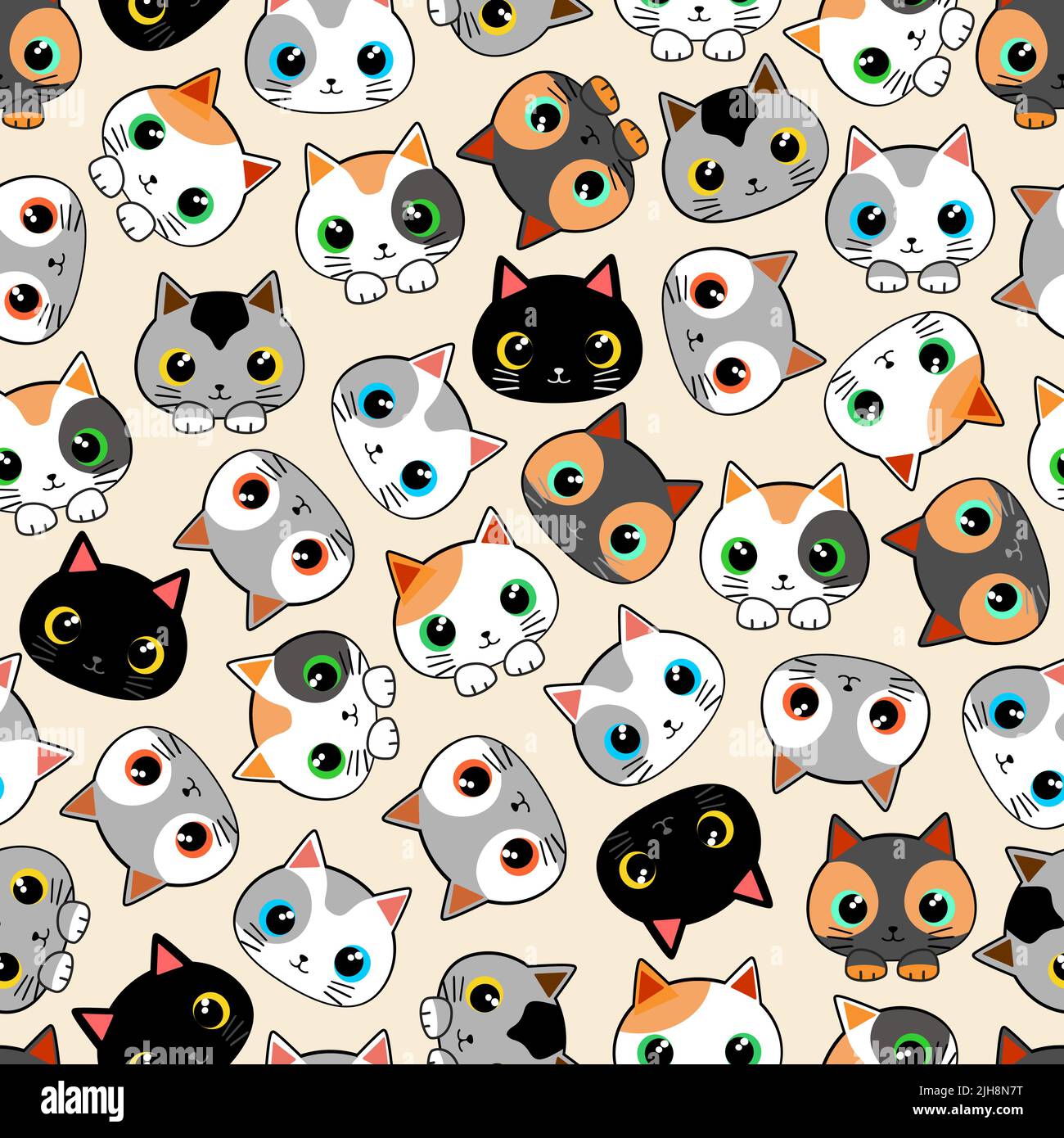 A seamless pattern of cute kitty cats in kawaii style Stock Vector ...