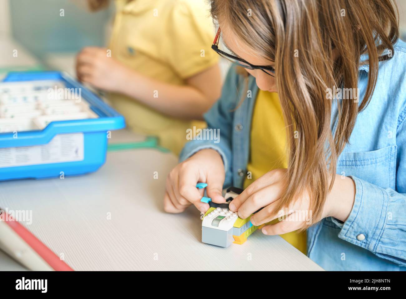 Programming work, learning robotics in elementary school. Children ...