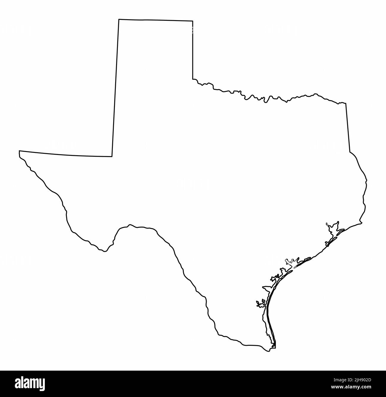 Texas State isolated map. Black outlines on white background. Stock Vector