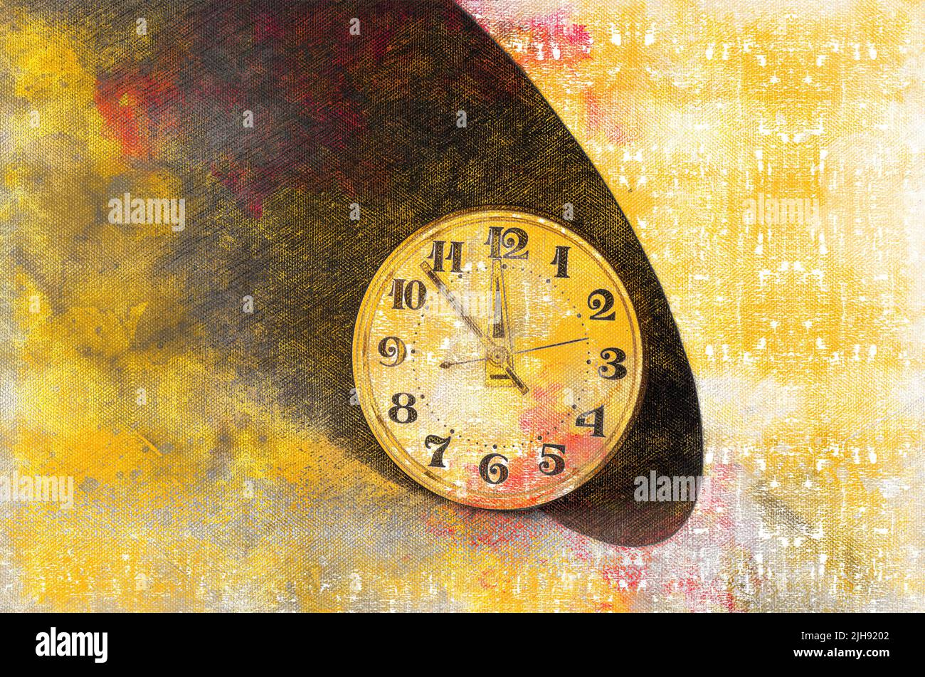 Dial of vintage watch on gray background. Hands of clock show time