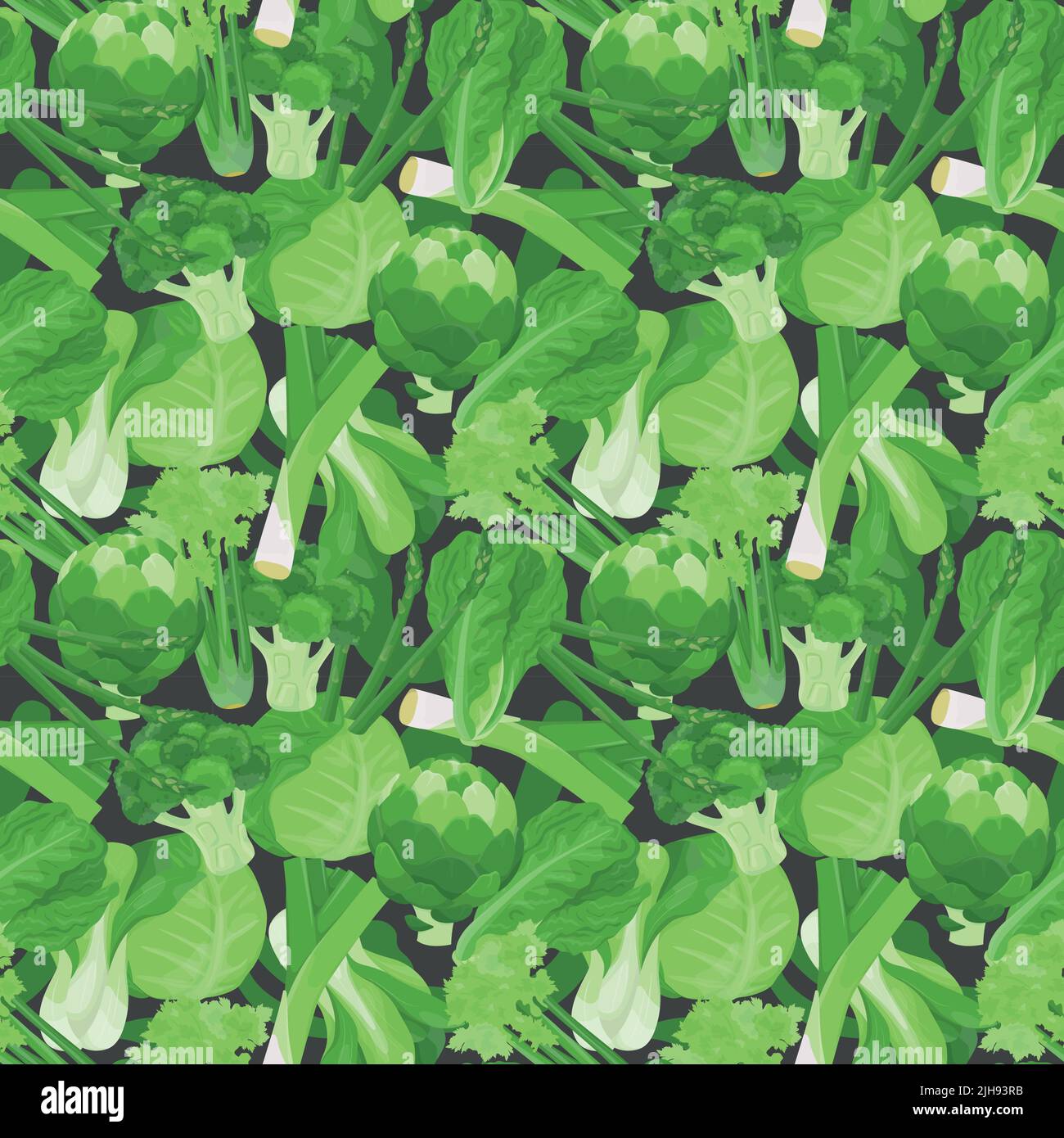 Seamless vector pattern background of leafy green vegetables made of
