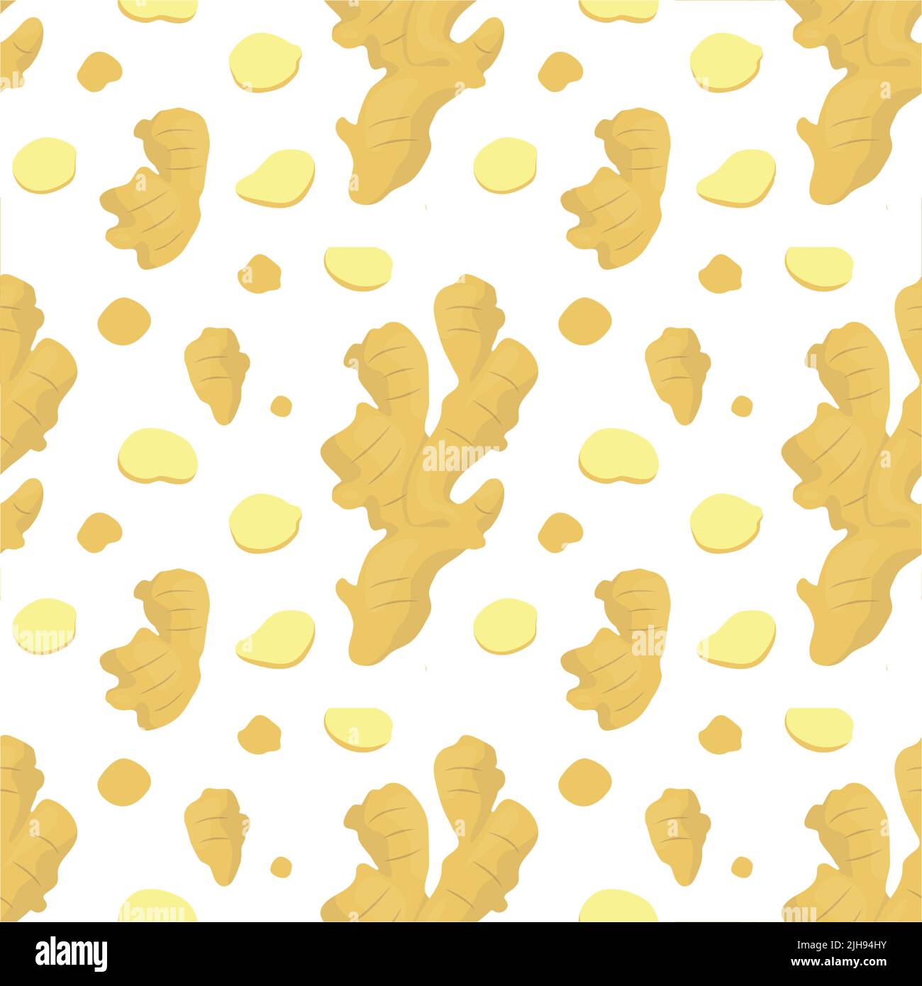 Seamless vector pattern background of ginger root made of simple illustrations. Stock Vector