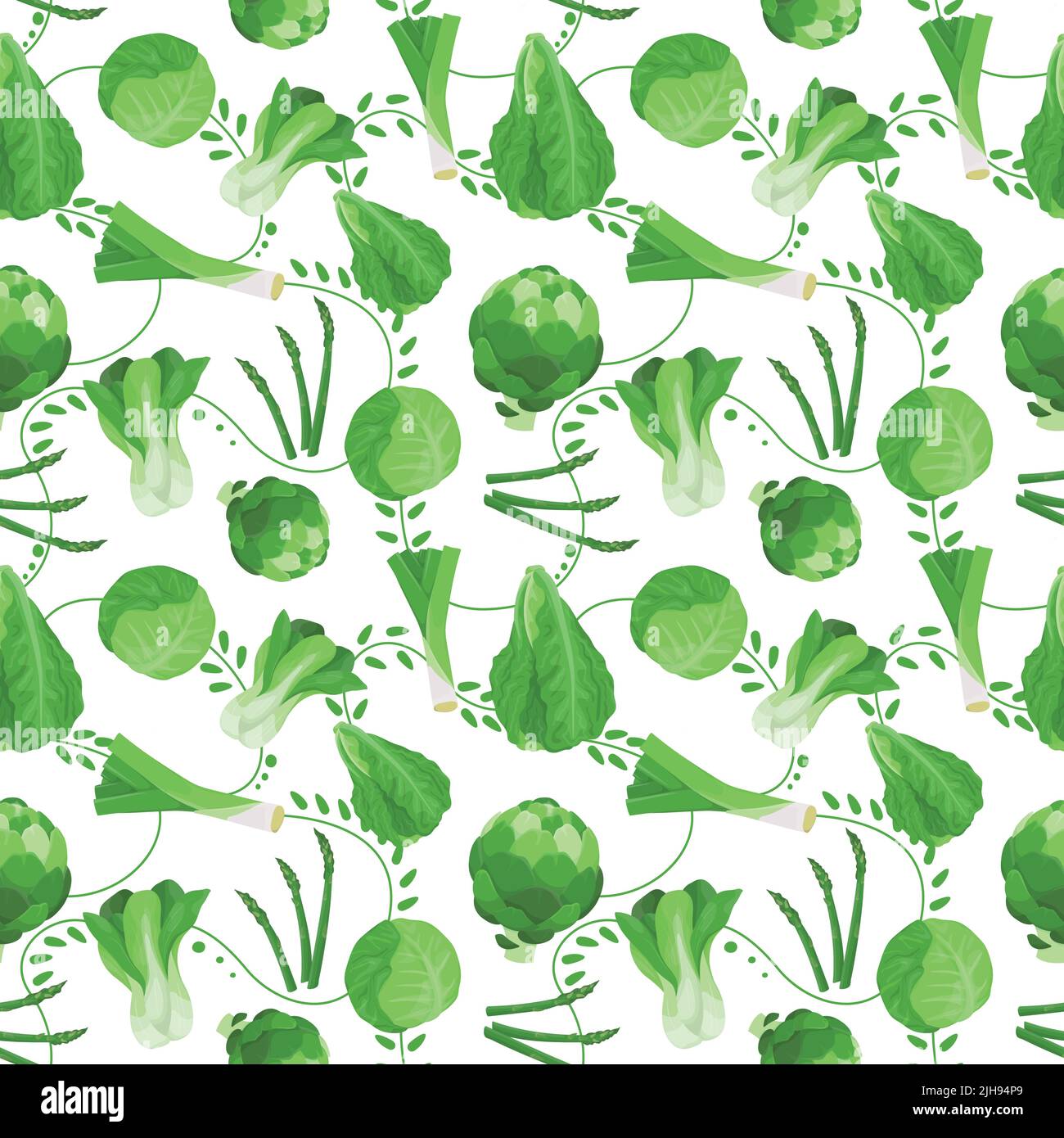 Seamless vector pattern background of leafy green vegetables made of