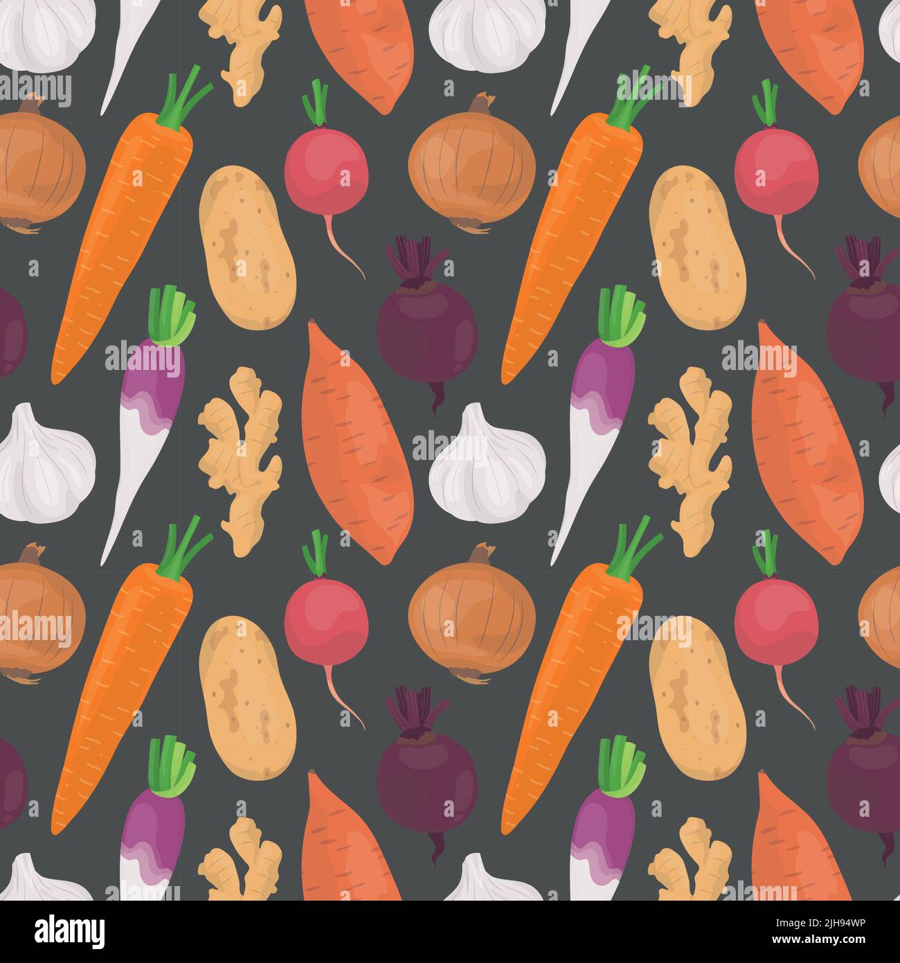Seamless vector pattern background of root vegetables made of simple