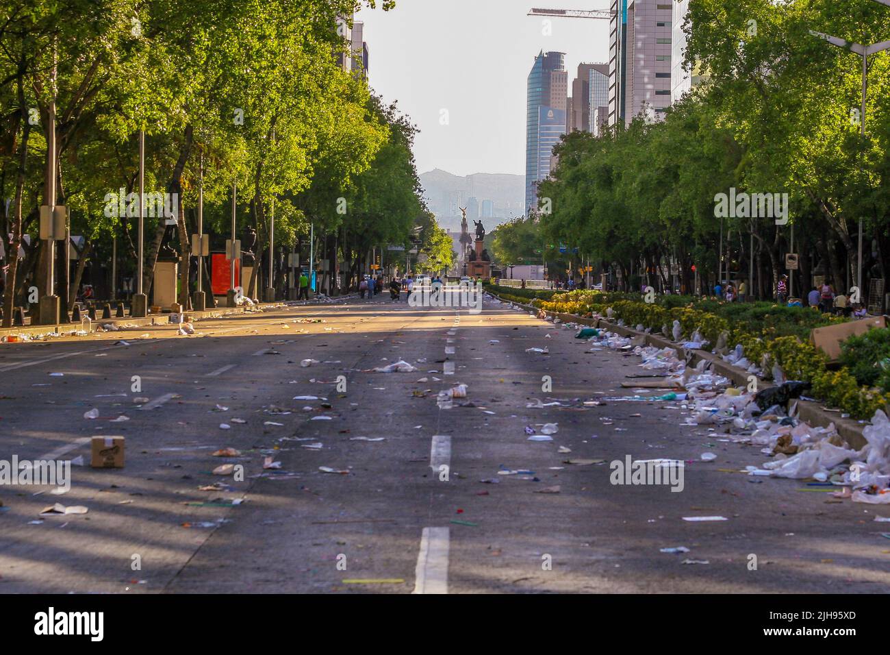 Mexico City - Mexico, 04 26 2010: Trash left on the streets after a festival on Reforma Avenue in Mexico City Stock Photo
