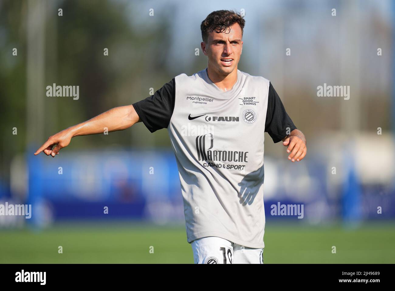 Sacha Delaye of Montpellier HSP during the friendly match between RCD Espanyol and Montpellier Herault Sport Club played at Ciutat Deportiva Dani Jarque on July 16, 2022 in Barcelona, Spain. (Photo by Bagu Blanco / PRESSINPHOTO) Stock Photo