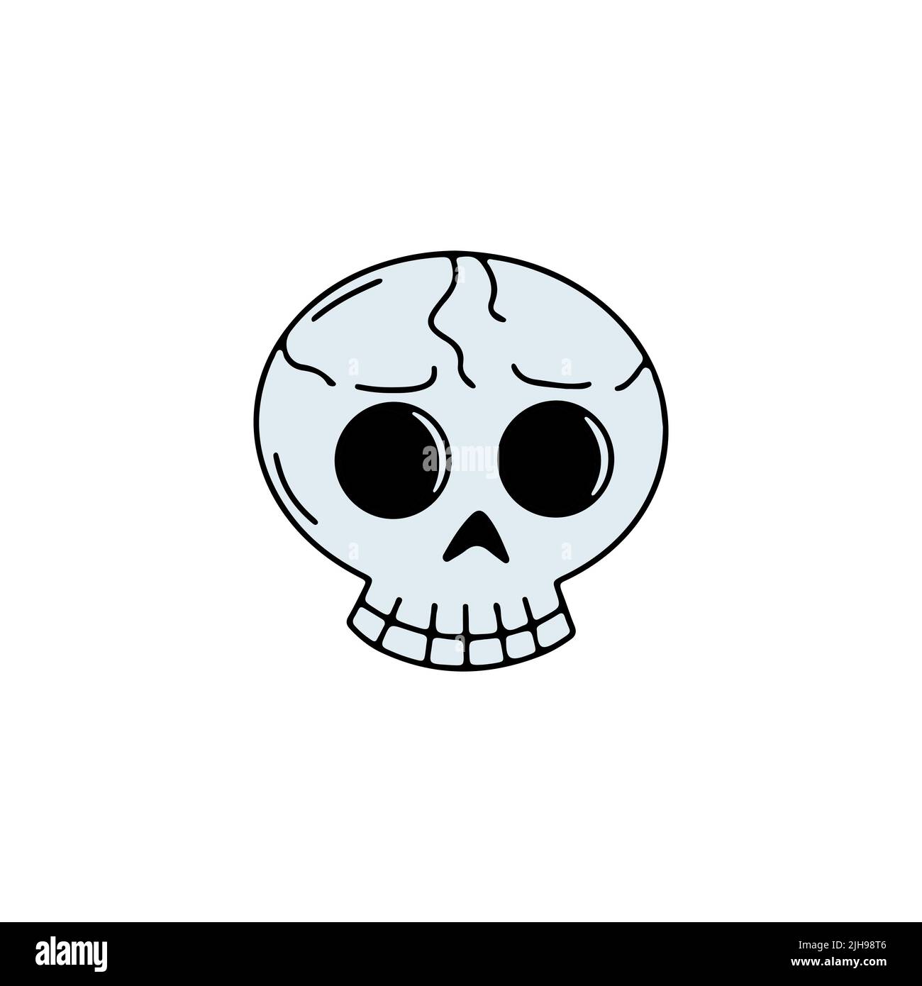 Hand drawn line art Halloween skull illustration isolated on white. Stock Vector