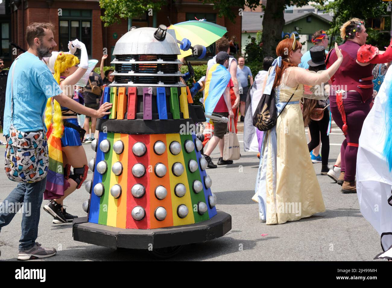 Halifax, Canada. July 16th, 2022. RobotParticipant in the 2022 Halifax Pride Parade part of the Hal-Con float. The Parade returns through the street of the city after two years absence. Credit: meanderingemu/Alamy Live News Stock Photo
