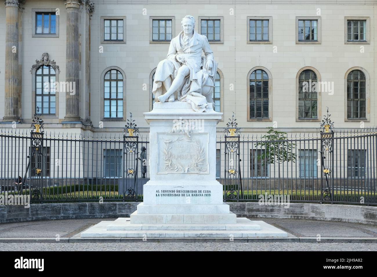 Berlin, Germany, July 9, 2022, Alexander von Humboldt monument. Inscription on the base:' To the second discoverer of Cuba - The University of Havana Stock Photo