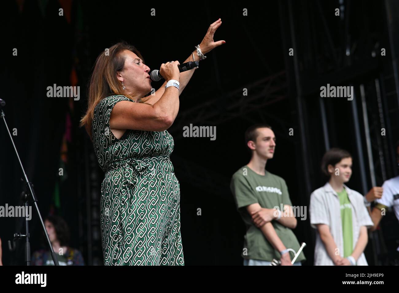 London, UK. 16th July, 2022. Presenter Nicky Ezer is a Event Manager at the Lambeth Country Show 2022  a family festival with live music food & drinks, Arts and Culture at Brockwell Park, London, UK. - 16 July 2022. Credit: See Li/Picture Capital/Alamy Live News Stock Photo