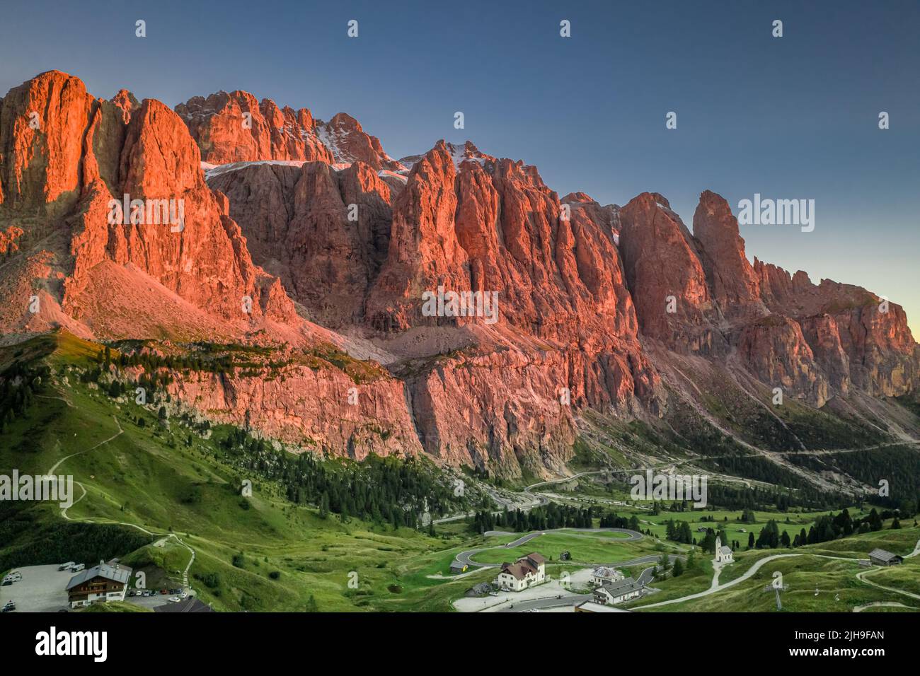 Passo Gardena In Dolomites At Red Sunset Italy Europe Stock Photo Alamy