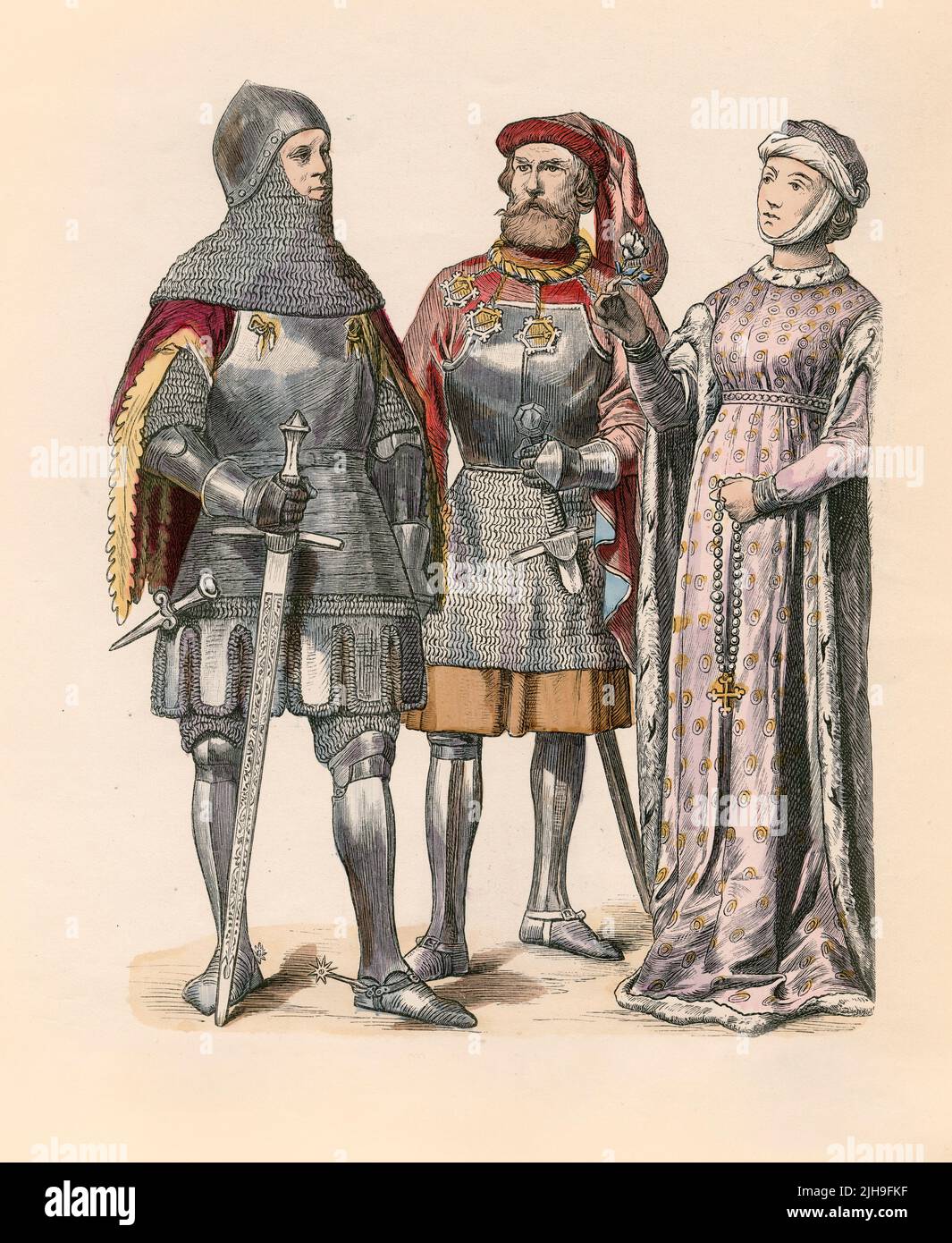 Philippe of Ingelheim (1431), Martin of Seinsheim (1434), Woman (About 1410), Germany, 15th Century, Illustration, The History of Costume, Braun & Schneider, Munich, Germany, 1861-1880 Stock Photo