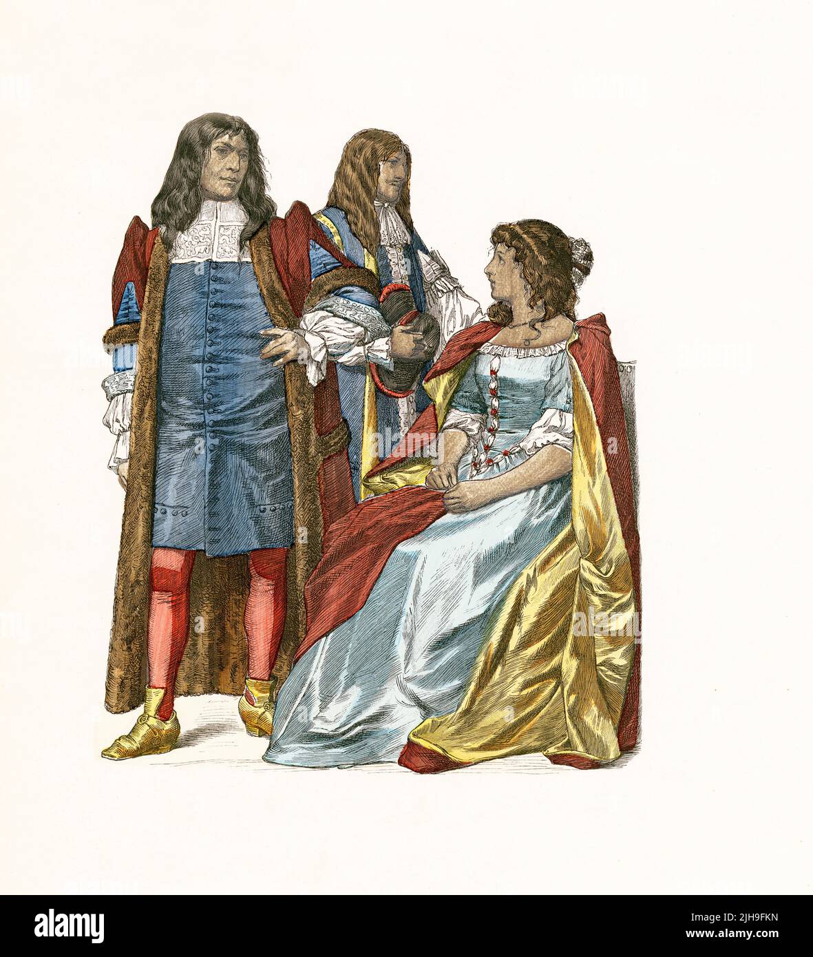 Slingsby Bethel, Sheriff of London (1680), Cavalier of Charles II (1680), Duchess of Cleveland (1675), England, Illustration, The History of Costume, Braun & Schneider, Munich, Germany, 1861-1880 Stock Photo