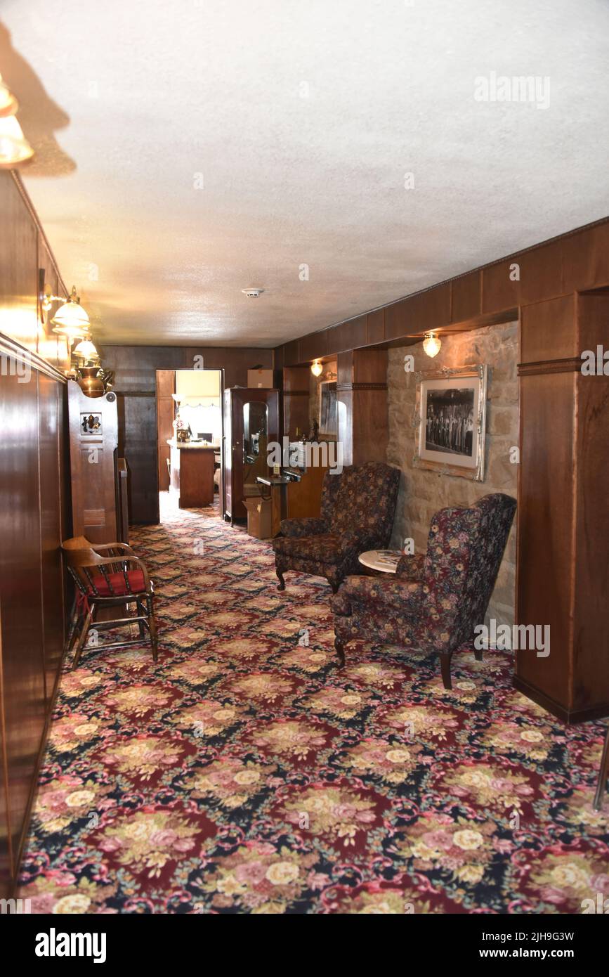 Cody, WY USA. Irma Hotel opened 11/1/1902.  W.F. Cody named the hotel after his youngest daughter.  Rooms are restored to their 1902 elegance. Stock Photo