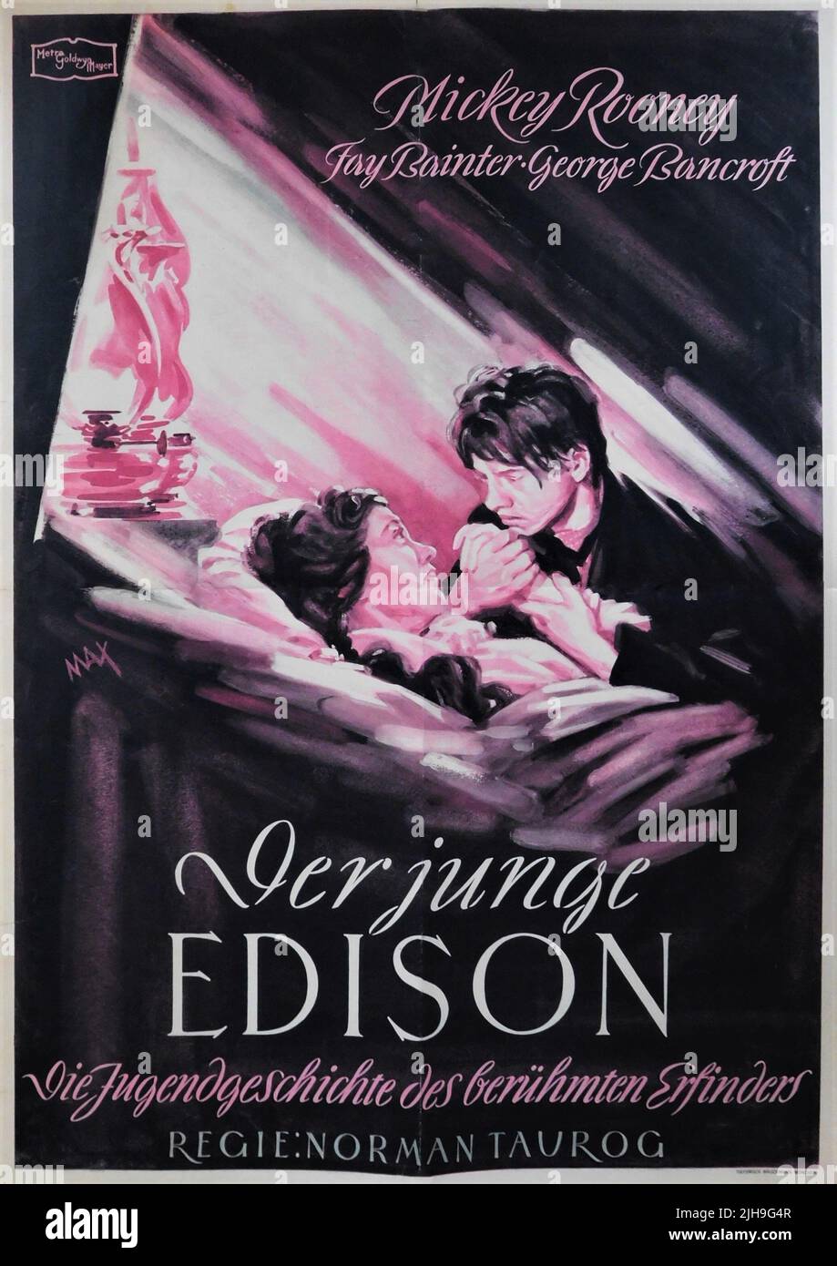 German Poster for MICKEY ROONEY and FAY BAINTER in YOUNG TOM EDISON / DER JUNGE EDISON 1940 director NORMAN TAUROG Metro Goldwyn Mayer Stock Photo