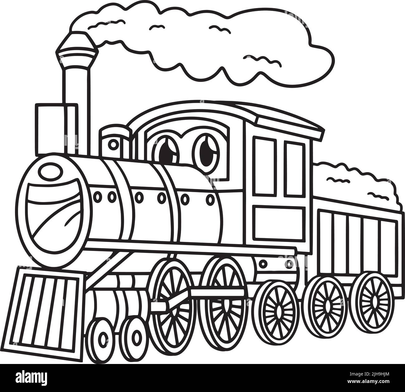 Steam Locomotive with Face Vehicle Coloring  Stock Vector