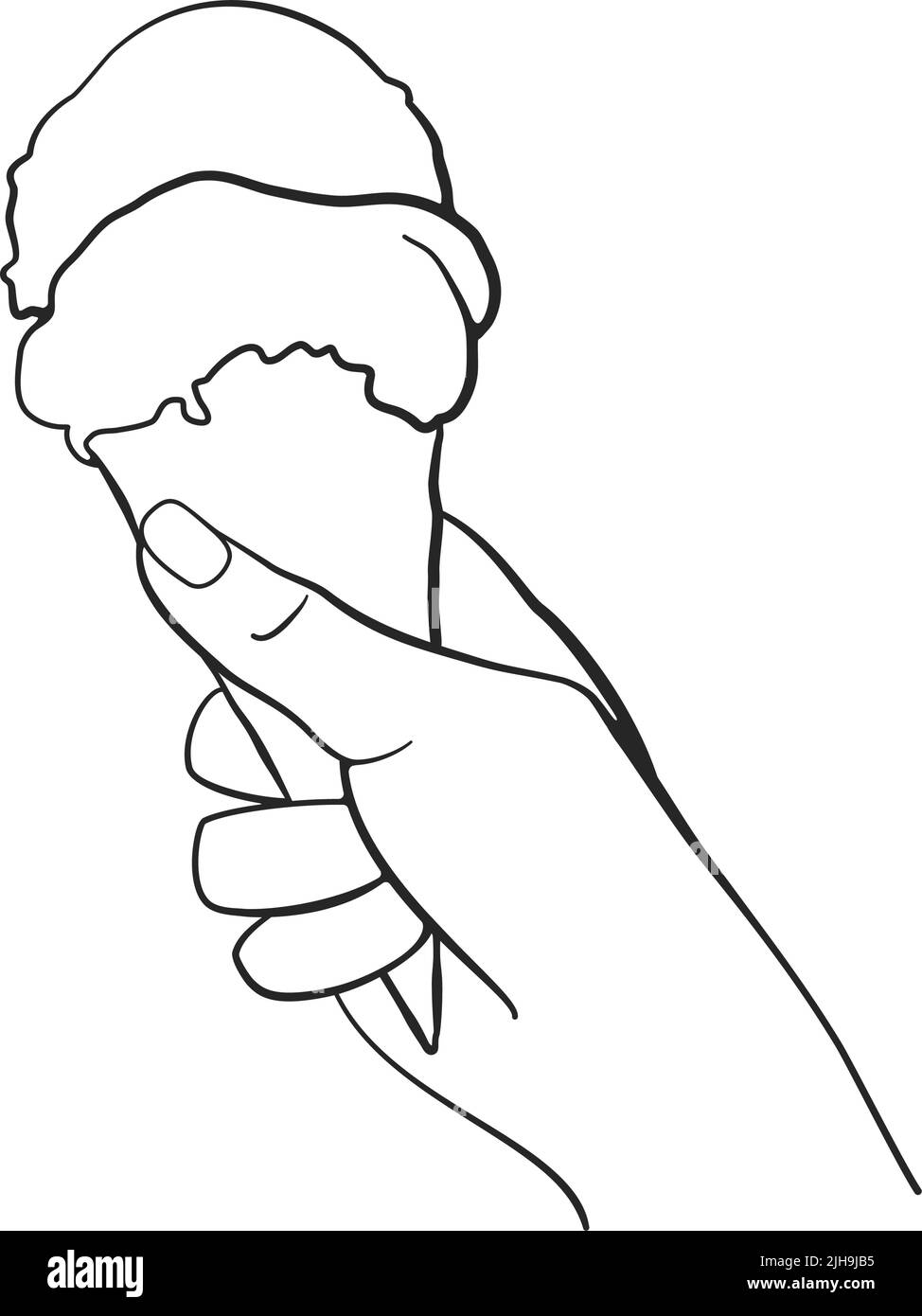 Gelati icecream cone held up to the summer sky as a line illustration vector Stock Vector