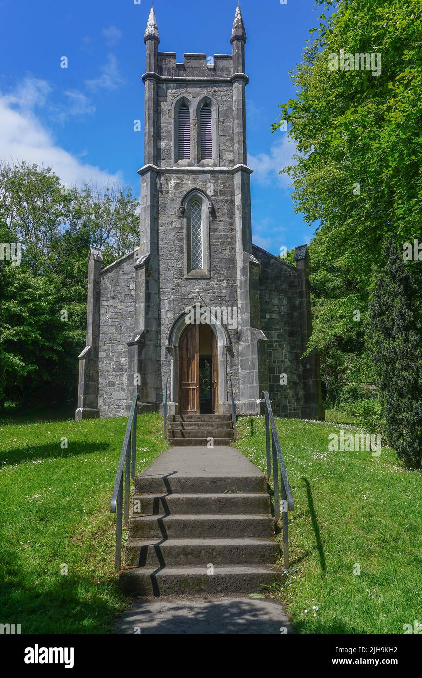 Bunratty, Co. Clare, Ireland: This church was moved stone by stone from Ardcroney in County Tipperary to Bunratty Folk Park. Stock Photo