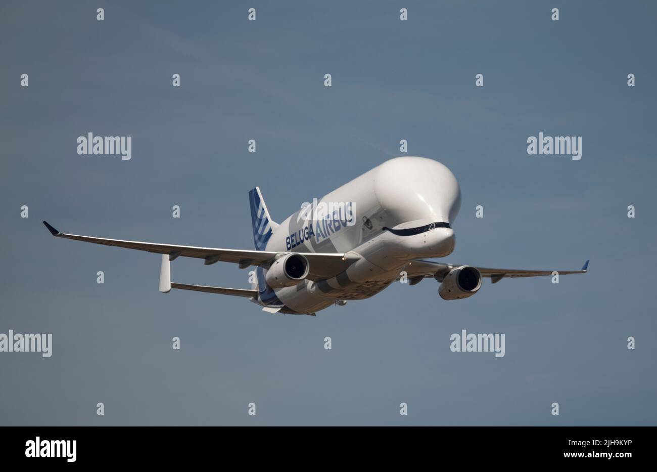 RAF Fairford, Gloucester, UK. 16 July 2022. An Airbus A330 Beluga XL makes an appearance at one of the world’s largest airshows, a specially modified A300 for carrying Airbus components and large freight cargo. Credit: Malcolm Park/Alamy Live News Stock Photo