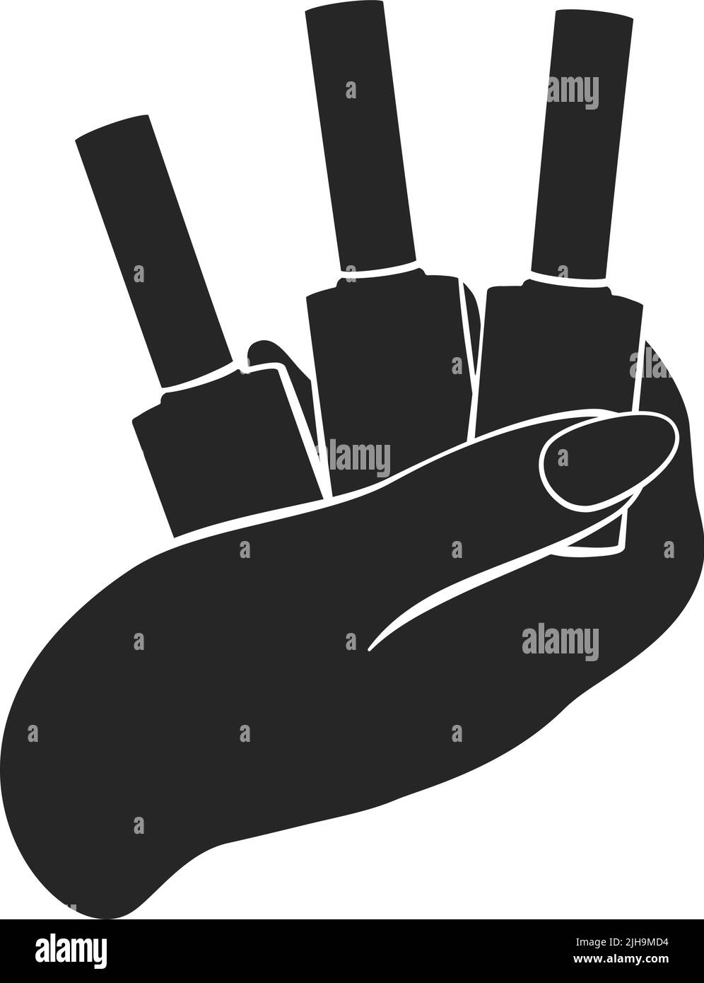 Female hand holding a set of three nail polish bottles as a black fill vector Stock Vector