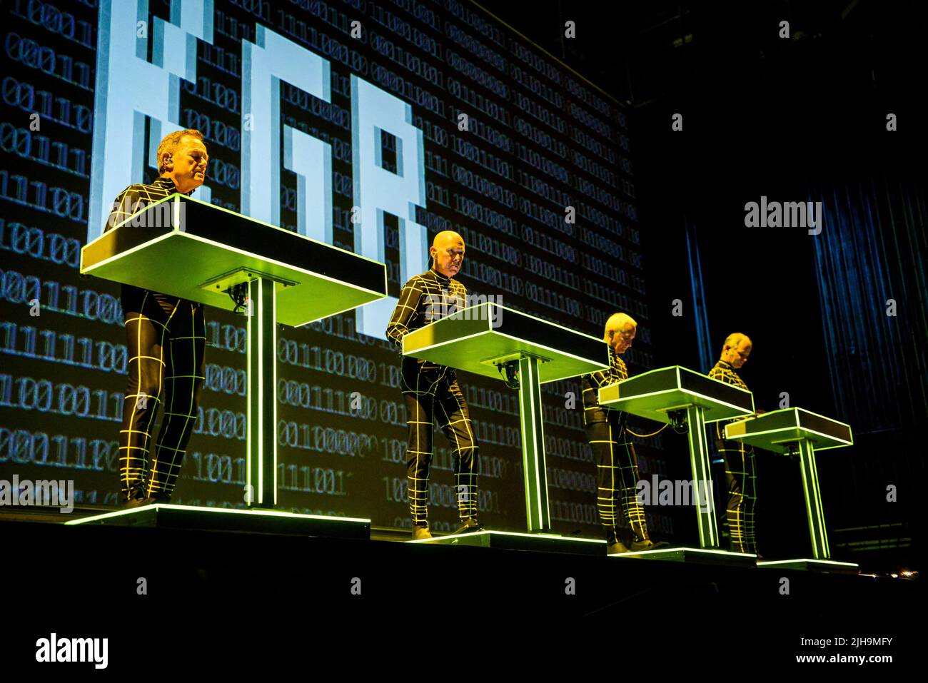 Electronic music pioneers Kraftwerk perform live on stage at Arlene