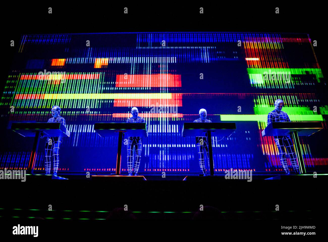 Electronic music pioneers Kraftwerk perform live on stage at Arlene